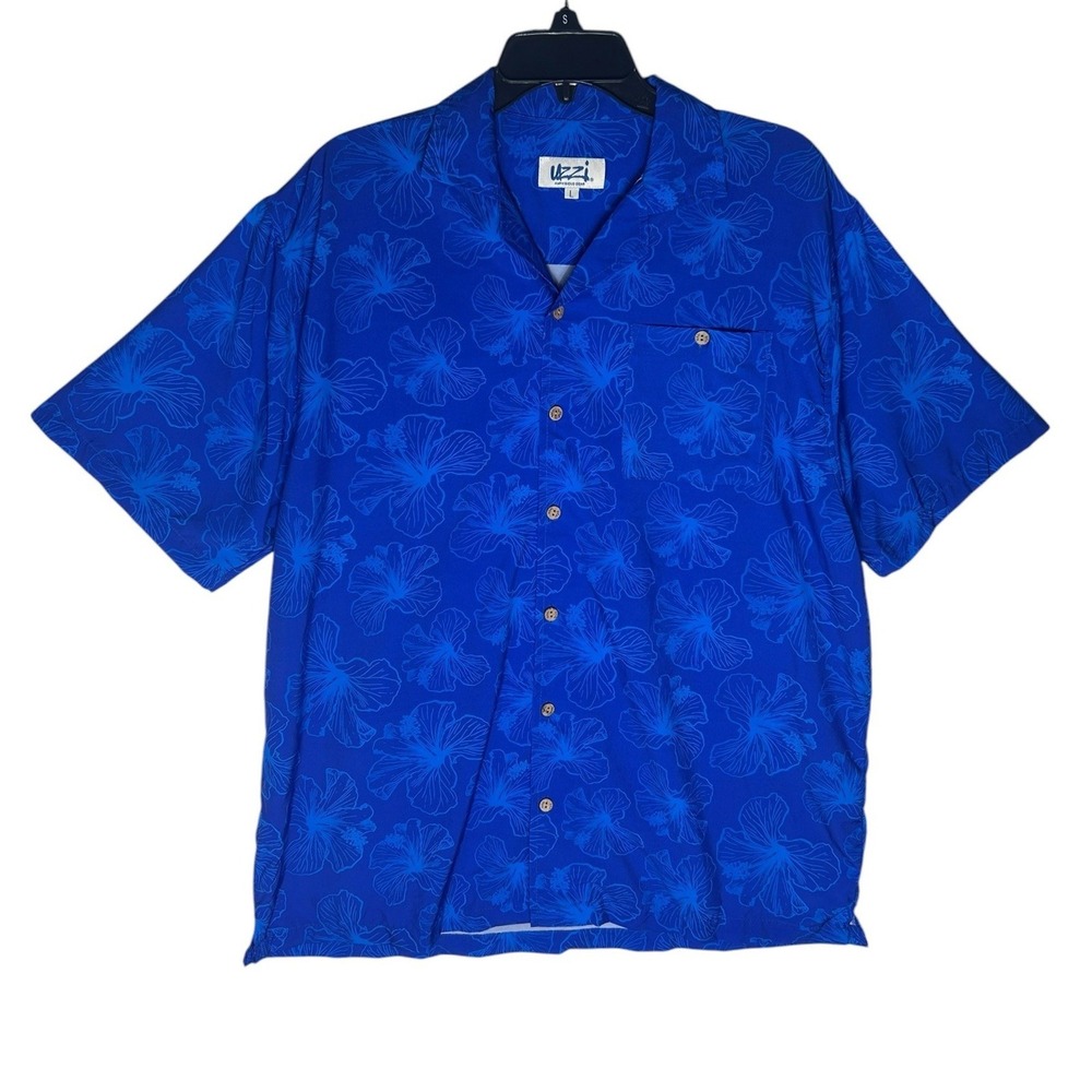 Uzzi Amphibious‎ Gear Hawaiian Shirt Mens Large Blue Hibiscus Floral HPS02
